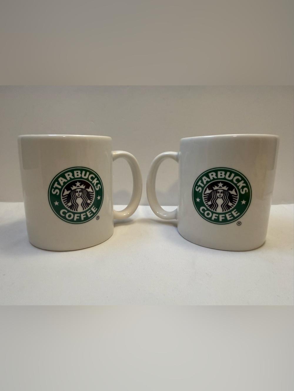 Set of2 Starbucks Ceramic Dining Coffee Mugs 2004 White W/Green MermaidLogo 8oz